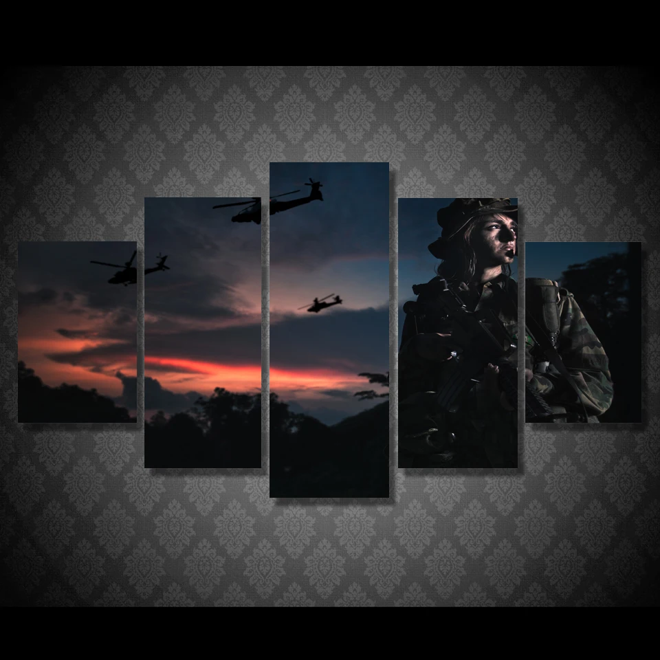 Холщовые настенные картины домашний декор рамка для гостиной 5 шт. военное поле