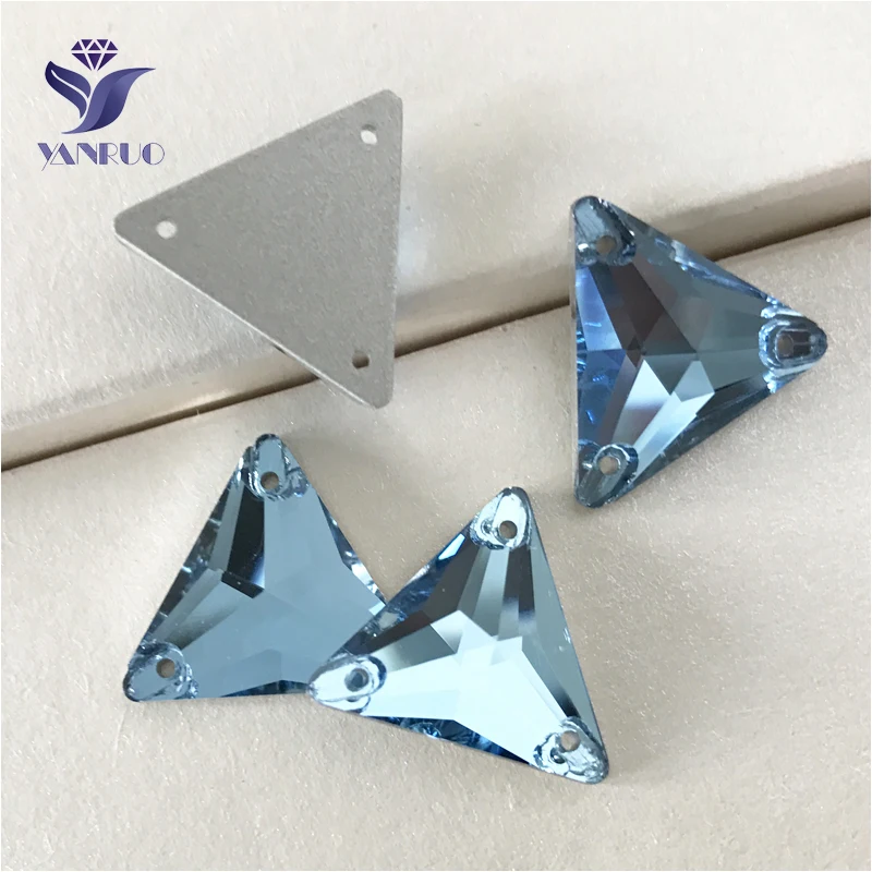 

YANRUO 3270 All Sizes Aquamarine Triangle Crystal Glass Stones Flat Back Sew On Strass Rhinestone For Wedding Dress