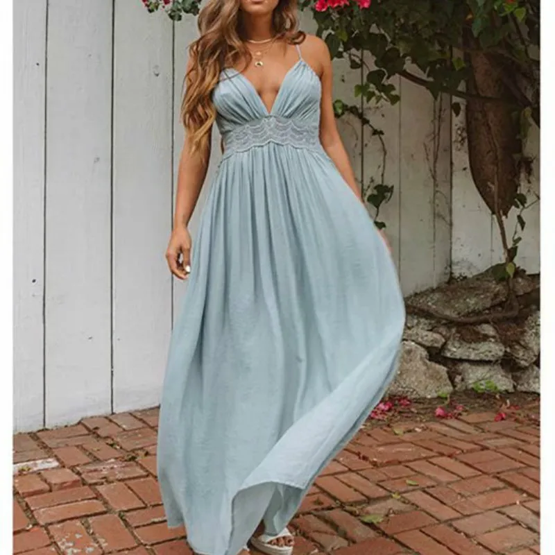 Богемные пляжные платья макси длинные женские сексуальные кружевные лоскутные