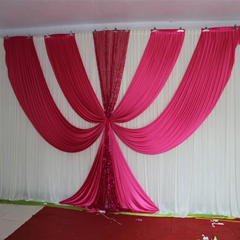 2017 Новый дизайн 3 м * 6 фуксия ледяной шелк блесток пеленки и драпировки свадебный