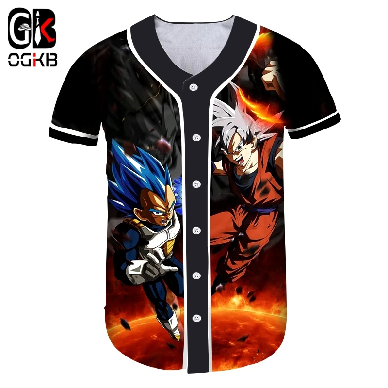 OGKB Dropshipping Women's Button Tshirt Funny Print Vegeta And Son 3D Baseball Uniform Shirts Short Sleeve V Neck Tees Shirt | Женская