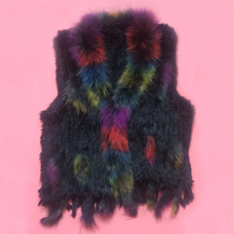 Новинка Модный женский жилет Ifur из натурального кроличьего меха с цветным