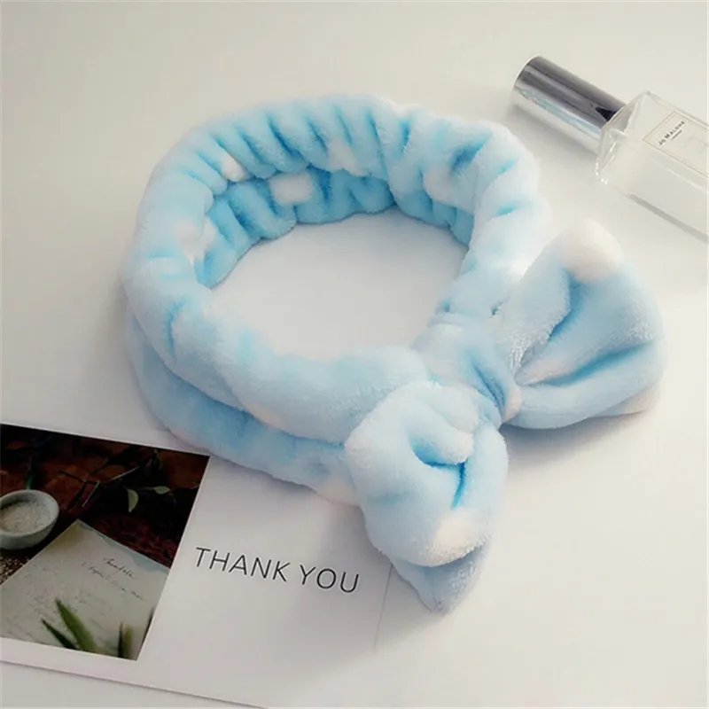 blue headband Милая мягкая бархатная повязка на голову для девушек с бантом, в горошек, в полоску, повязка на голову для женщин, модная повязка на голову, аксессуары для волос - Цвет: blue headband