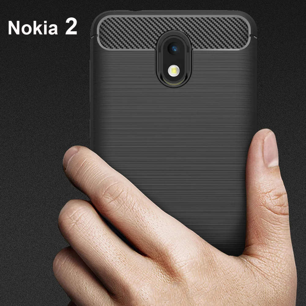 Противоударный роскошный черный чехол для Nokia 2 углерода Волокно текстуры щеткой