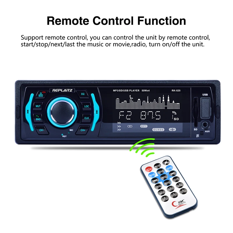 RK-525 автомобиль радио MP3 плеер DC 12 в 1 Din Bluetooth громкой связи USB AUX слот для карт памяти MP3 стерео плеер Автомобильный ISO Мощность кабель