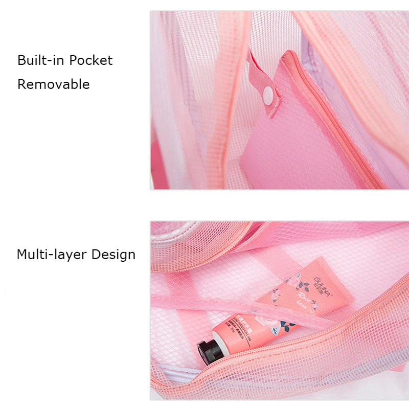 BONAMIE Прозрачная ПВХ + сетчатая пляжная сумка для туалетных принадлежностей