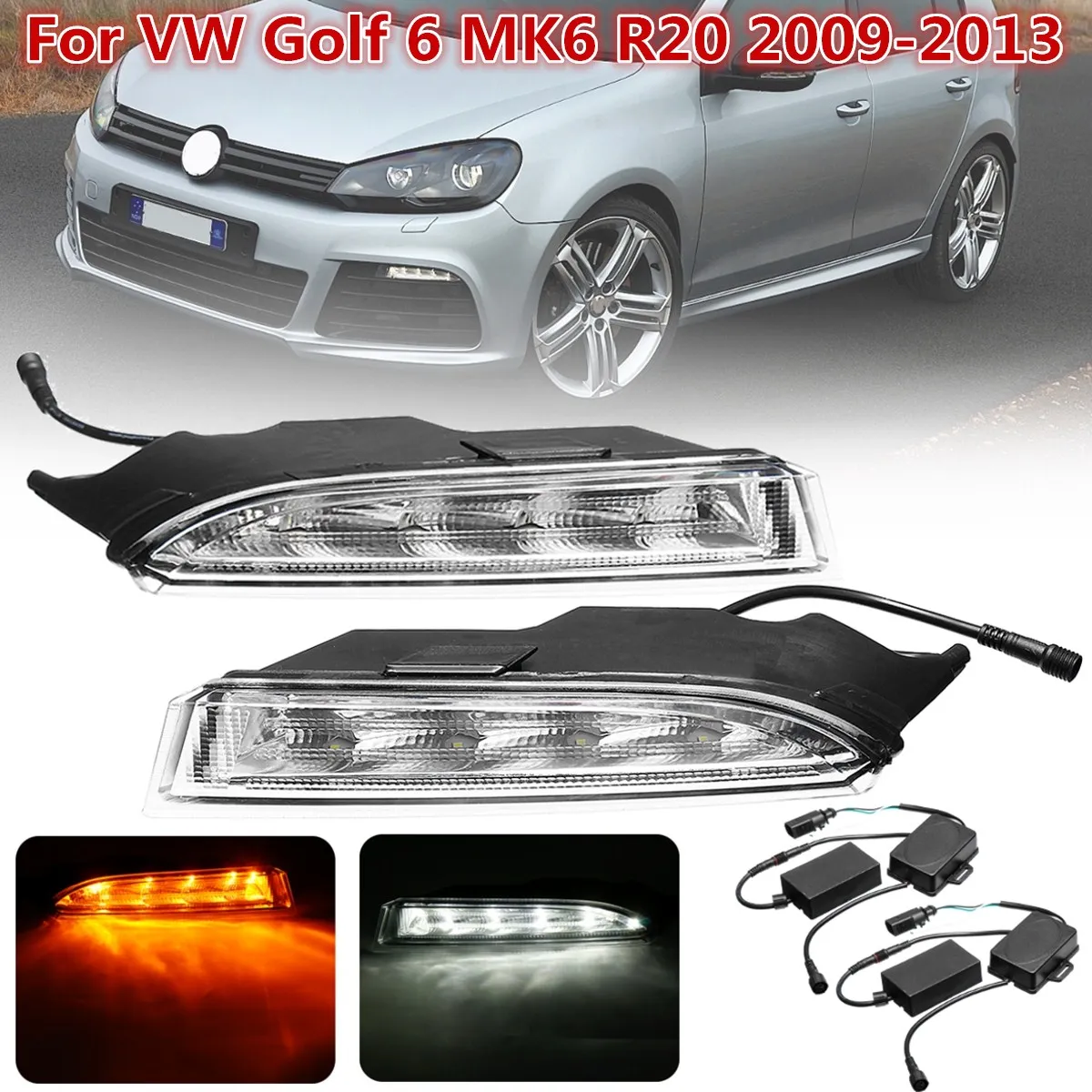 Светодиодные Drl для VW Golf 6 MK6 R20 2009 2010 2011 2012 2013 дневные ходовые огни переднего бампера для вождения противотуманных фар дневной сигнал поворота