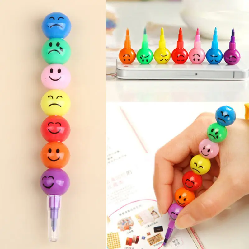 

3pcs 7 Color Crayon For Graffiti Pen Ballpen Smiling crayons Stationery Pens