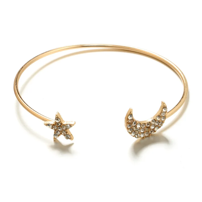 

WNGMNGL 4pcs/Set Classic Moon Star Heart Crystal Multilayer Adjustable Open Bracelet Set For Women Fashion Party Jewelry Gift