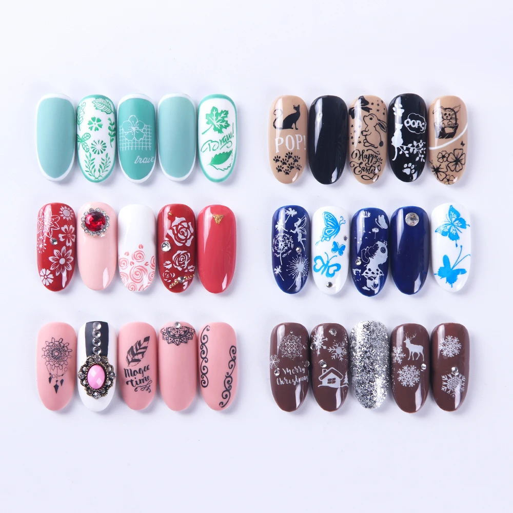 1 шт. штампованные пластины для ногтей кружева цветок животный узор трафарет из