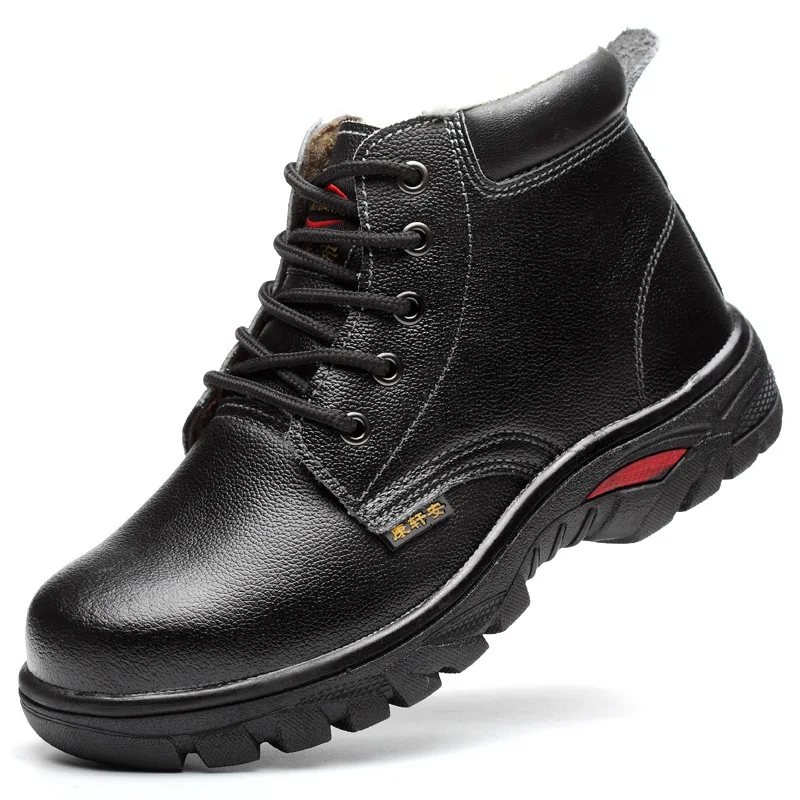 men leisure warm plush steel toe covers work safety cotton-padded shoes platform soft leather winter snow security fur boots man | Обувь