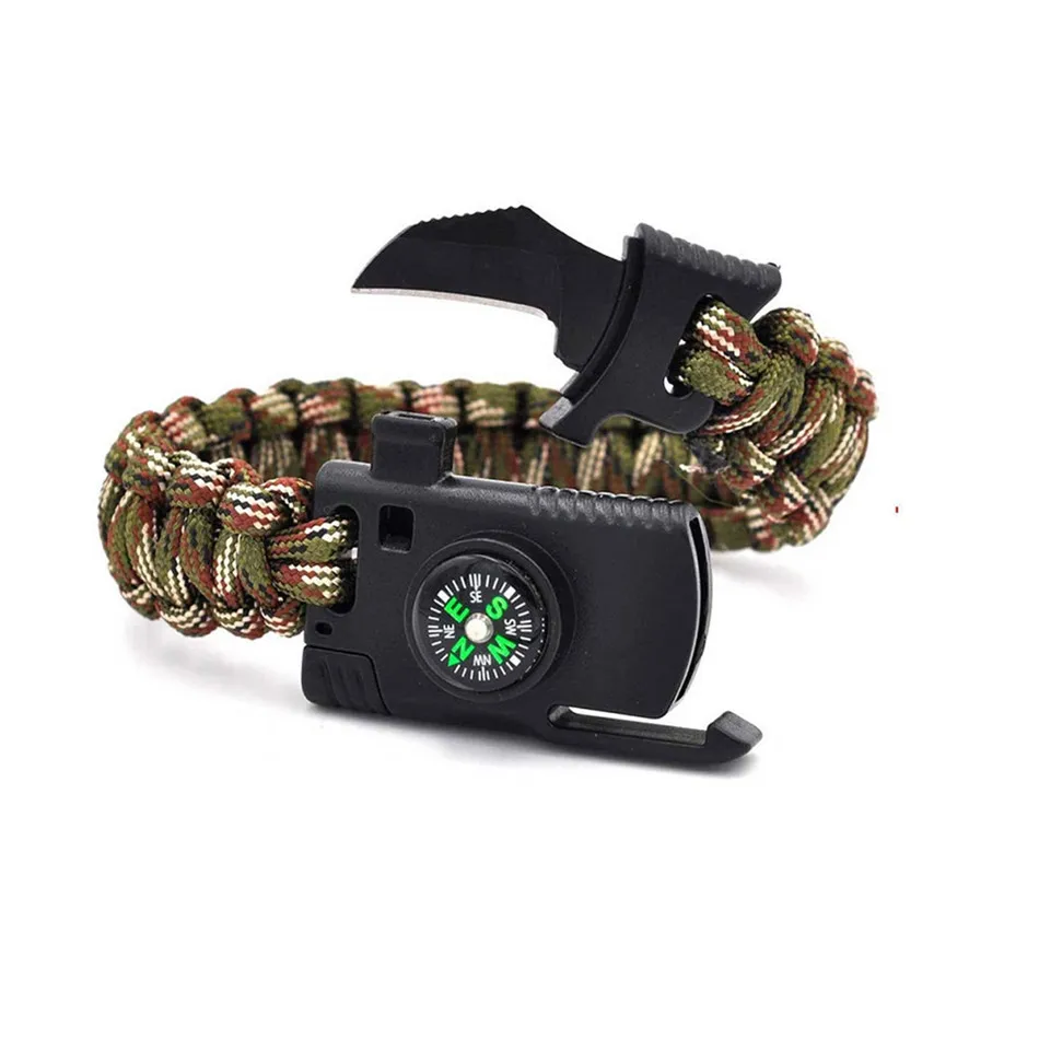 Army Green Camo Открытый браслет для выживания для мужчин и женщин Плетеный Паракорд Браслет Кемпинг Туризм аварийная спасательная Веревка Браслеты нож компас - Цвет: Army Green Camo