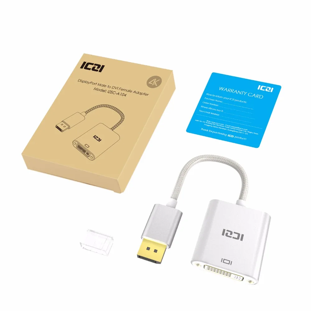 ICZI 4K DP к DVI адаптер позолоченный Displayport Мужской Женский конвертер алюминиевый для