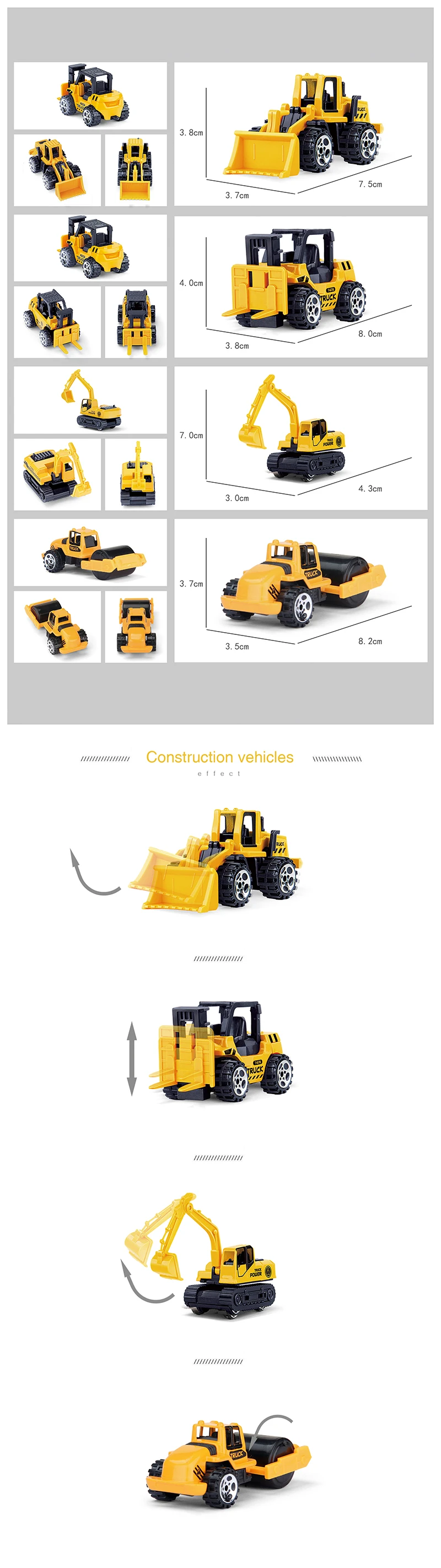 4 шт./компл. мини литья под давлением сплав инженерной автомобиль Diecasts трактор игрушечный автомобиль самосвал искусственные Классические игрушки Мини Подарок для мальчика