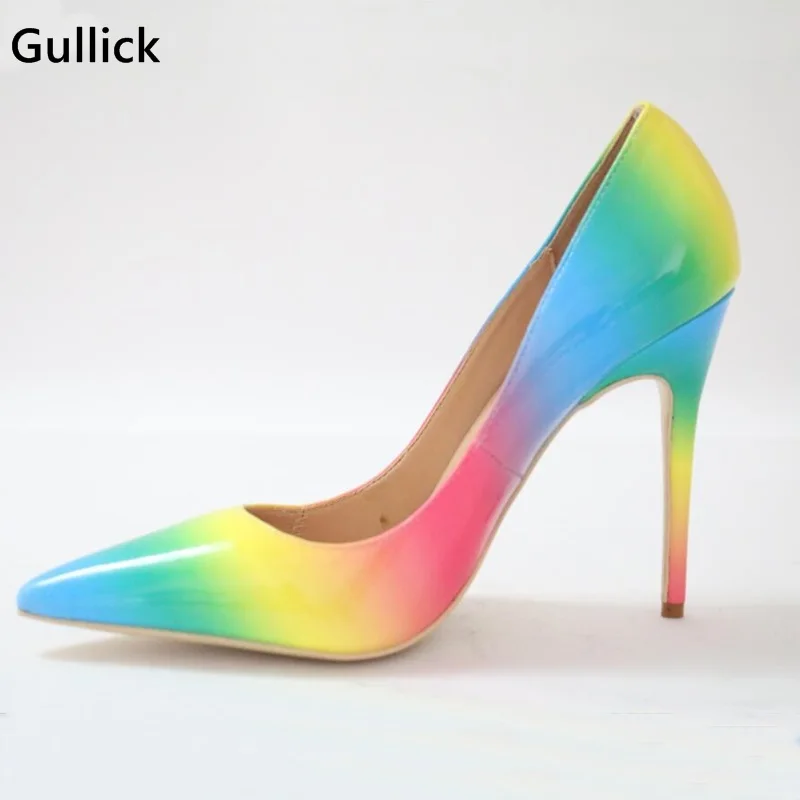 Новые поступления от Gullick кожаные туфли лодочки с радужным принтом для женщин