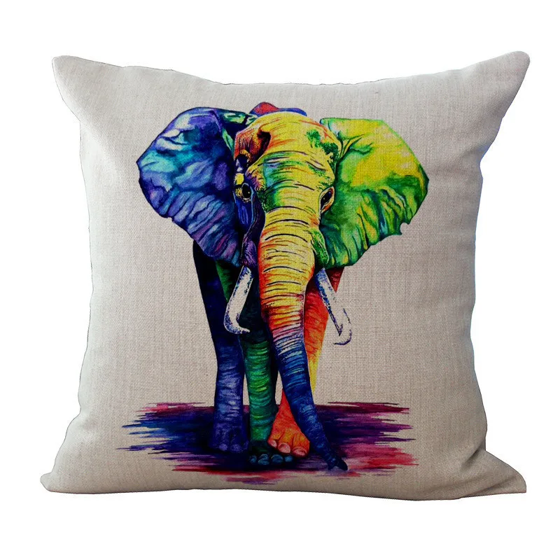 Цветная индийская наволочка с изображением слона из хлопка и льна для стула
