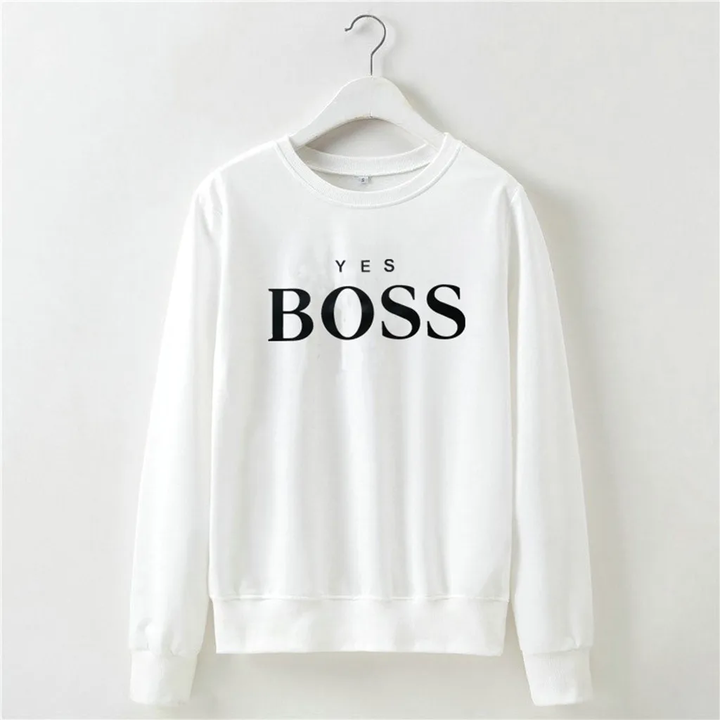 Женская толстовка с надписью Boss Повседневный пуловер длинным рукавом джемпер в