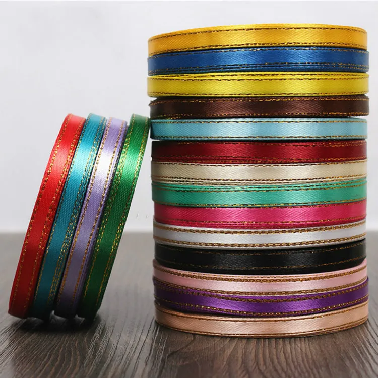 Золотой край 1/4 ''(6 мм) 25 ярдов/рулон симпатичный сатиновый лента для рукоделия и шитья Рождественская Свадебная вечеринка подарочная упаковка ручной работы