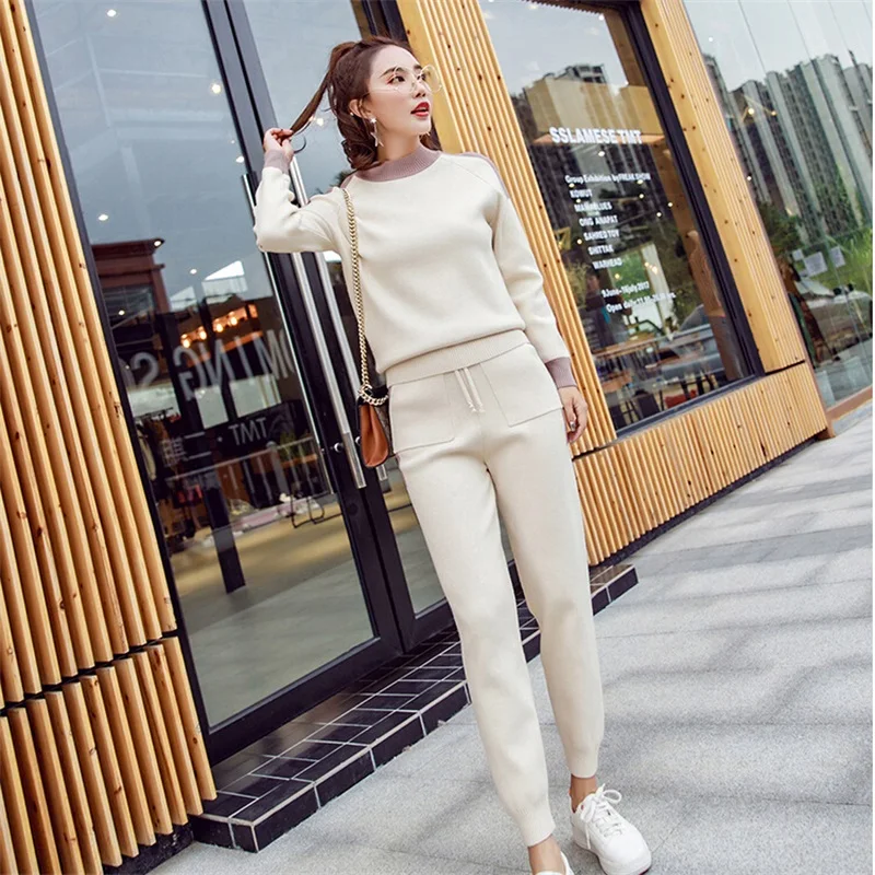 Новый костюм из двух предметов со штанами зимний теплый Трикотажный шерсти и