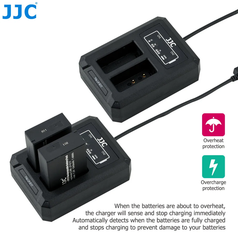 JJC USB двойное зарядное устройство для Canon LP-E17 LPE17 на камеру EOS M5 M6 Mark II M6 M3 77D 800D 760D 750D заменяет LC-E17C LC-E17