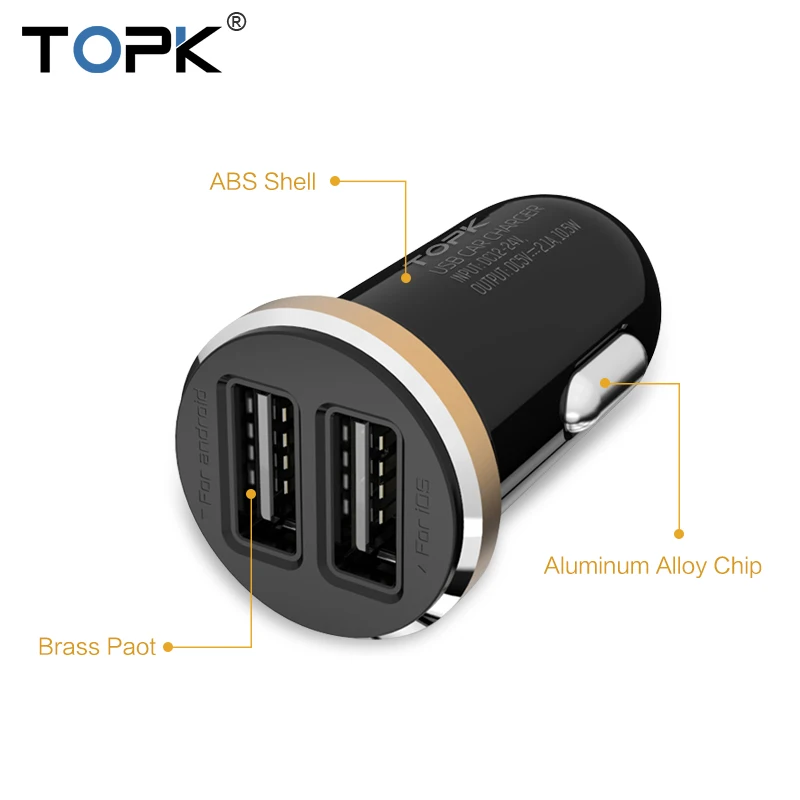 TOPK оригинал 5 В 2 А два порта мини USB автомобильное зарядное устройство быстрая