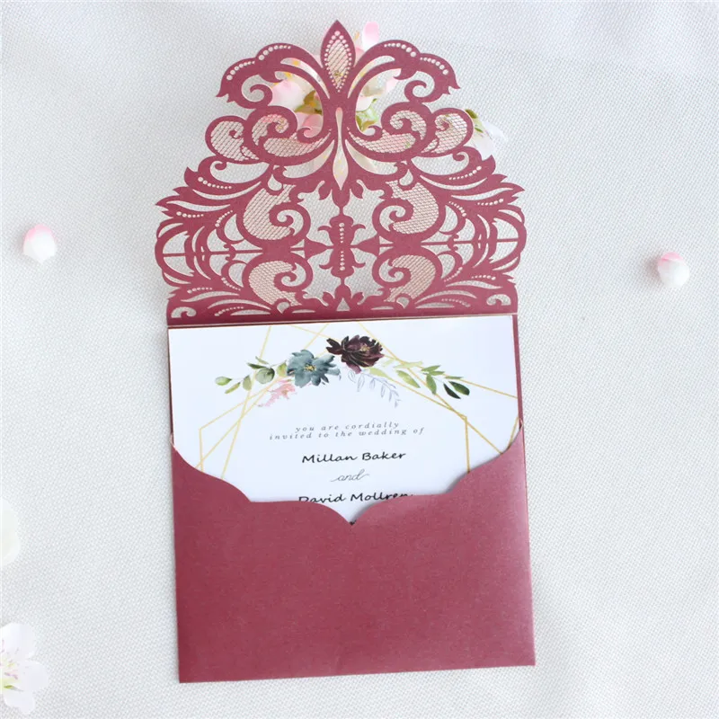 Wedding invitation laser cutting card pocket soft pink light grey offer customized printing supply 50pcs | Дом и сад