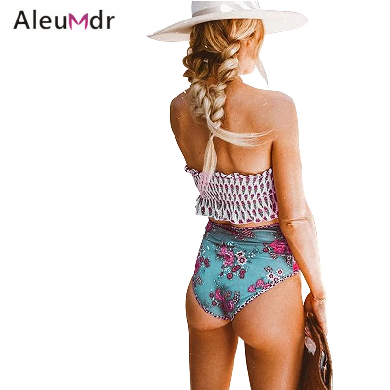 Aleumdr купальник из двух частей белый с высокой талией принтом бикини буфами