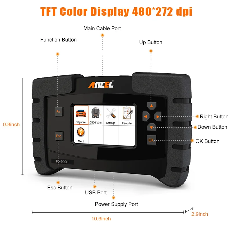 Ancel FX4000 OBD2 машина для диагностики автомобиля автомобильный сканер Трансмиссия ABS