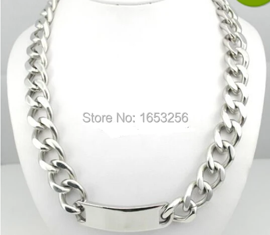 

15mm 24'' Men's Strong Jewelry Stainless Steel Cuban Curb Link-chain Curved ID Necklace Heavy Fashion Bling