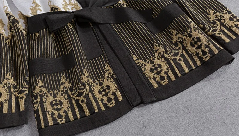 2018 Winter Runway Vintage Designer Chic Knitting Sweater Women Jacket Striped Gold Thread Lady Wool Party Cardigan Coat Clothes |