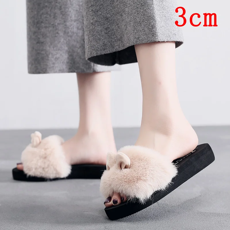 3cm Beige Тапочки на платформе; женская обувь на каблуке; женская обувь на платформе с высоким тапочка на платформе; женская обувь на платформе с высоким каблуком; pantoufle femme - Цвет: 3cm Beige
