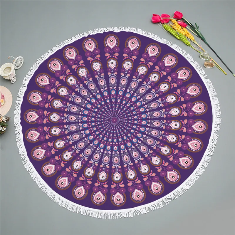 

Microfiber Travel Beach Towel for Adult Yoga Mat Tassel Blankets Large Round Towel Geometry Printed Tapestry Home