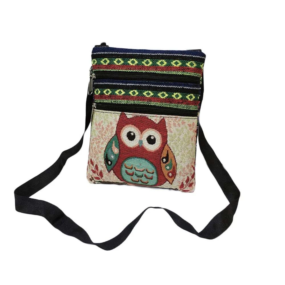3 Summer Women Messenger Bags Zips Bag Lady Canvas Cartoon Owl Printed Crossbody Shoulder Bags Small Female Wallet Bag 19*25cm - Цвет: 3