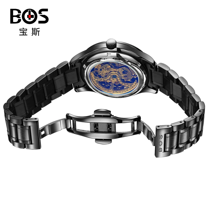 Анжела BOS Элитный бренд черный механические самозаводящиеся автоматические