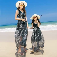 summer flowers print mom and daughter dresses family matching clothes outfits mother daughter strap dress baby girls beachwear