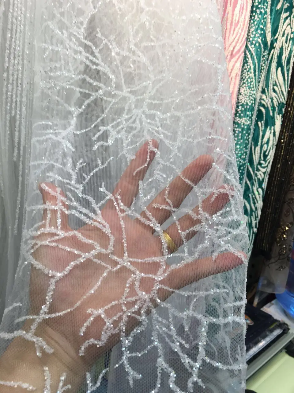 

Красивая французская Тюлевая сетчатая кружевная ткань с белыми блестками