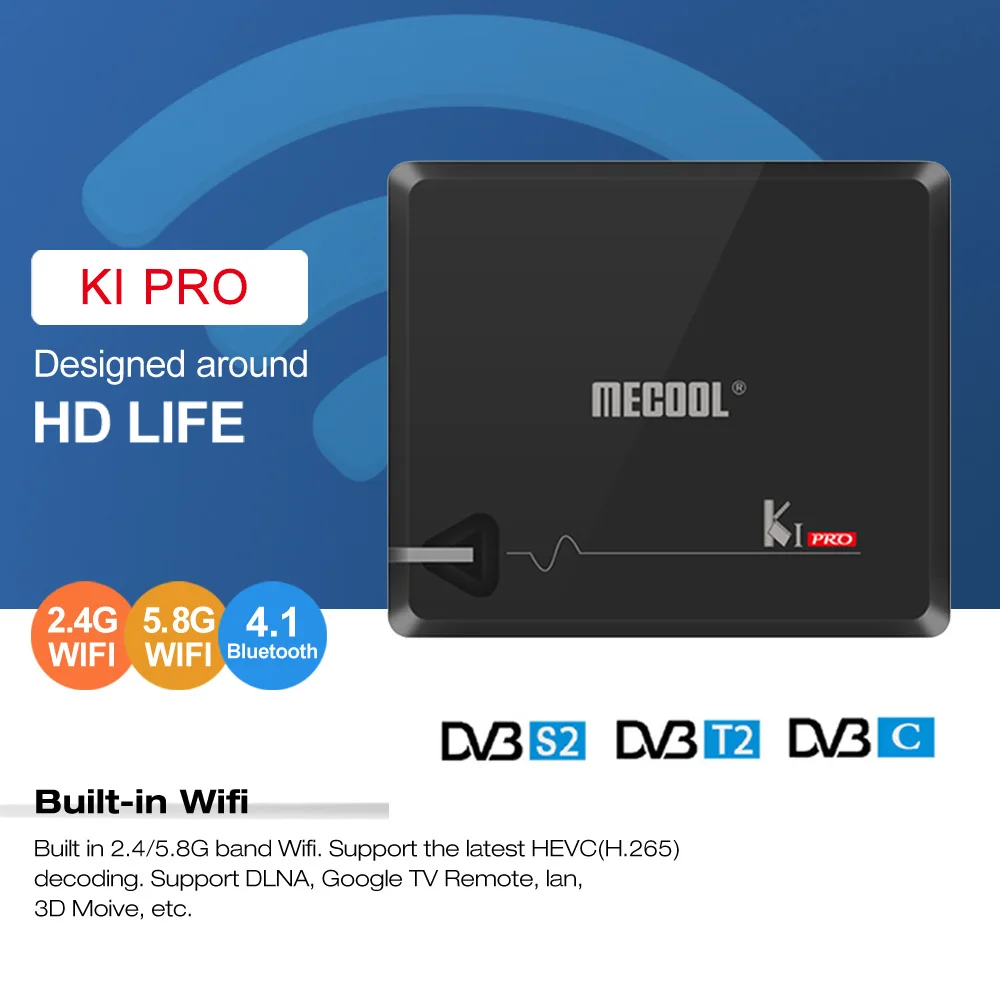 MECOOL KI PRO Android 7,1 ТВ коробка K1 pro Amlogic S905D 4 ядра 64 бит DVB-T2 DVB-S2 DVB-C 2G/16G Декодер каналов кабельного телевидения NEWCAMD