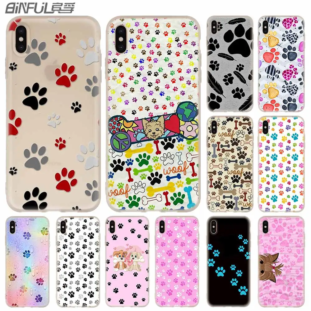 

Silicone Soft Case For iPhone 13 12 11 Pro X XS Max XR 6 6S 7 8 Plus Mini SE 2020 dog footprint Paw Pattern printing