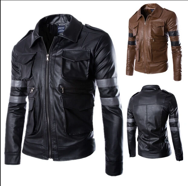 THOOO Brands New Men's Leather Jacket Resident Evil 6 Leon Couro Masculino Bomber biker Jackets For Men Skin jacket Coat |