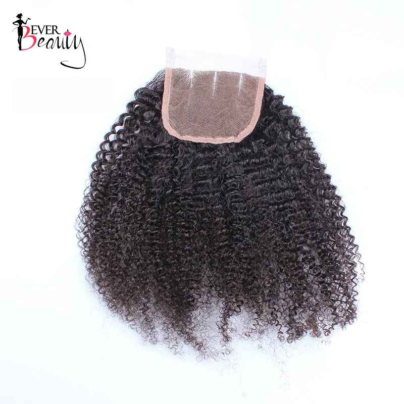 Афро кудрявые Кудрявые Кружева Закрытие три части 4X4 бразильские виргинские