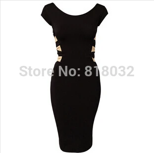 S M L XL XXL Plus Size 2014 Spring New Fashion Women Sexy Knee Length Black Bodycon Bandage Dress Celebrity Casual | Женская одежда