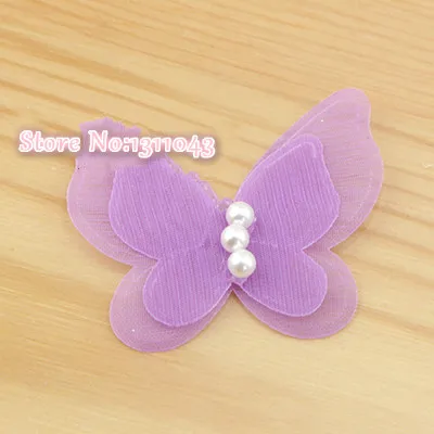 Purple 60 шт./лот ручной DIY волос заколка одежда для малышей с кружевными вставками на аксессуары мечта Жемчуг шифон бабочка аппликация - Цвет: Purple