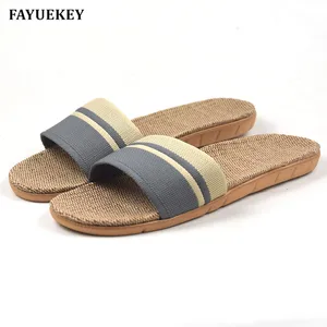 Модные летние домашние льняные Нескользящие дышащие шлепанцы FAYUEKEY, мужские домашние пляжные шлепанцы с открытым носком для мальчиков
