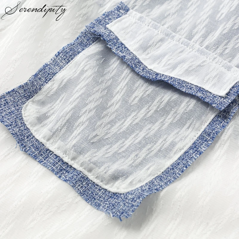 Женская блузка с твидовыми кисточками пэчворк коротким рукавом-фонариком