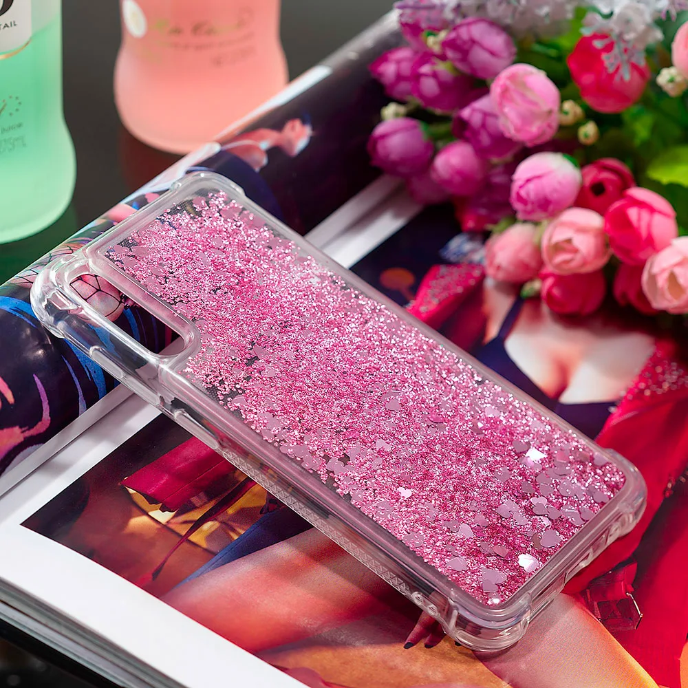 Soft Fashion Love Heart Quicksand Liquid Silicone Phone Case for Google Pixel 3 Google Pixel 3a XL Air Cushion Corner Shockproof