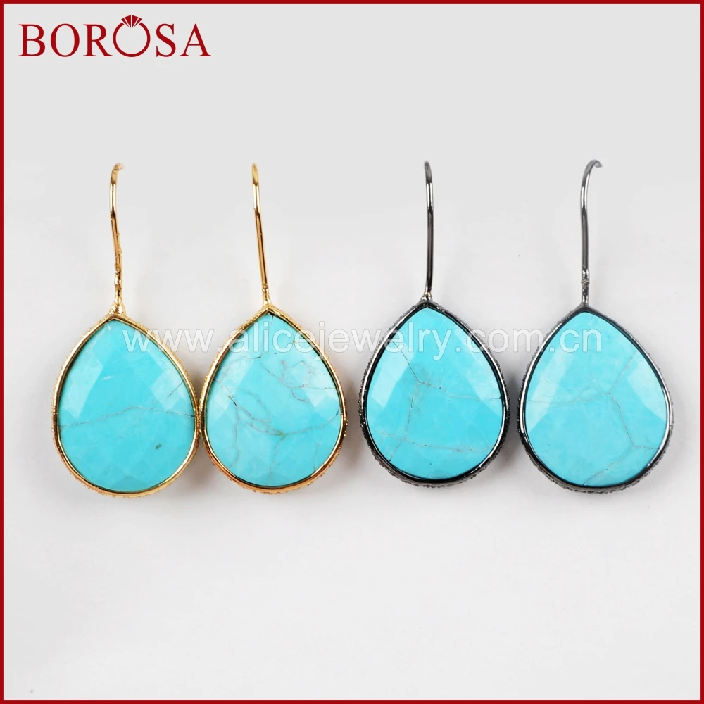 BOROSA 5/10 пар золото/черный Цвет граненый синий Howlite камень падение серьги Drusy