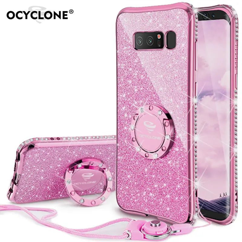 For Samsung Galaxy Note 8 Case Silicone Anti-knock Diamond Ring Cover Bling Glitter Cute Girl N9500 | Мобильные телефоны и