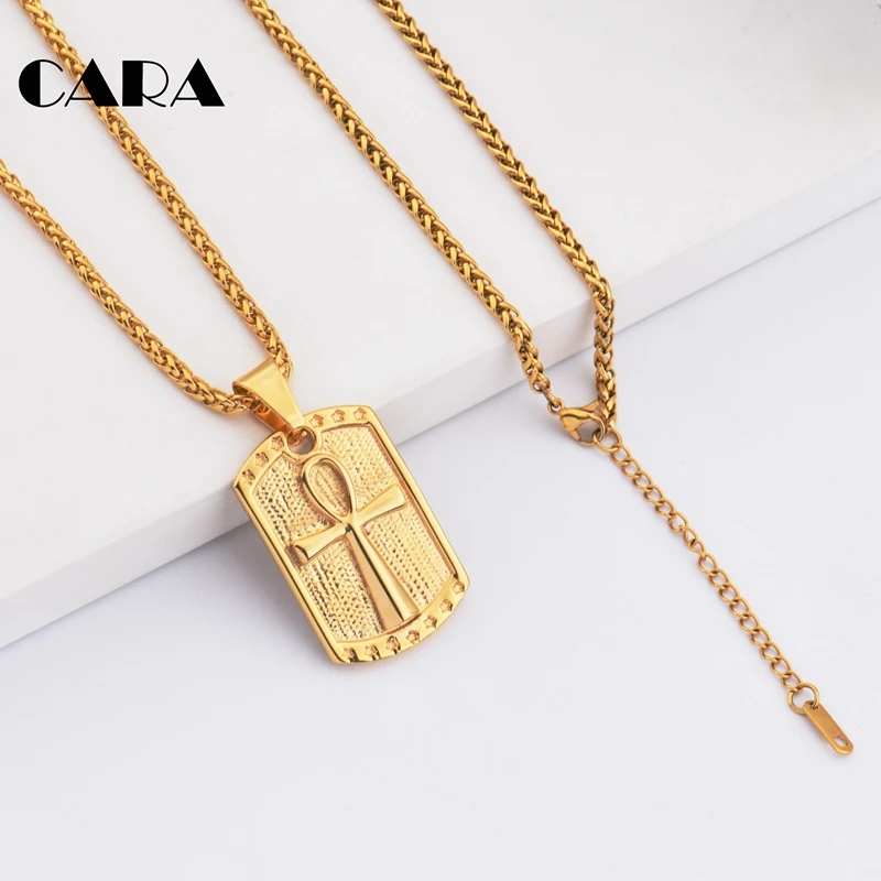 

CARA New Arrival mens trendy hip hop punk necklace crux ansata Anka square table necklace pendant mens fashion jewelry CAGF0186