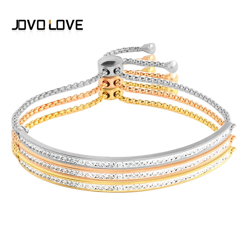 

Trend Bangles Bracelets With Chain CZ Stone Adjustable Wristband Stainless Steel Luxury for Woman Female Lover's Jewellery Gift