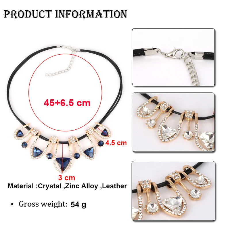 

LEADERBEADS 2019 New Women's Luxury Geometric Leather Chain Choker Necklace For Wedding Gift Jewlery Crystal Elegant Pendant